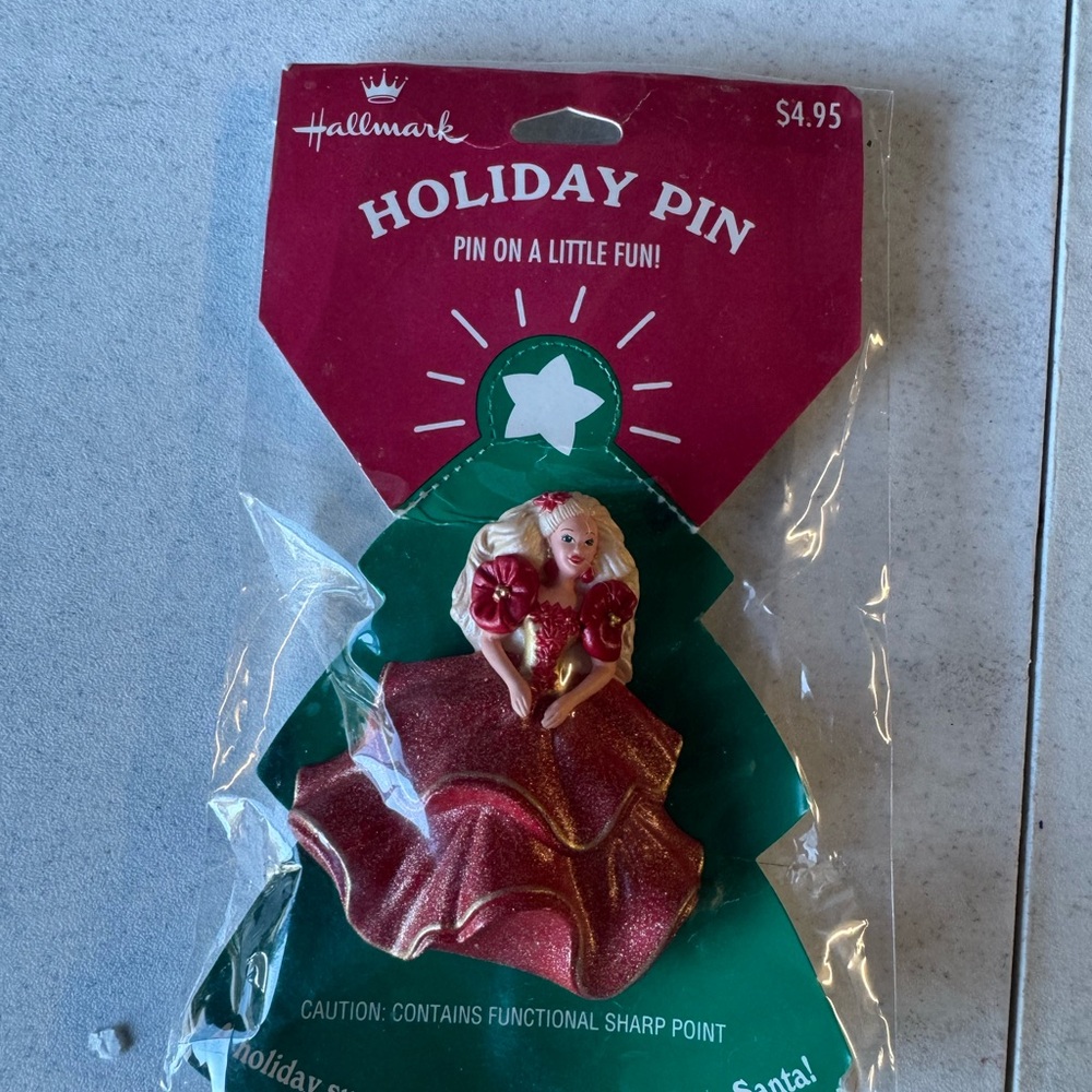 Hallmark Festive Holiday Pin with Glittery Red Dress